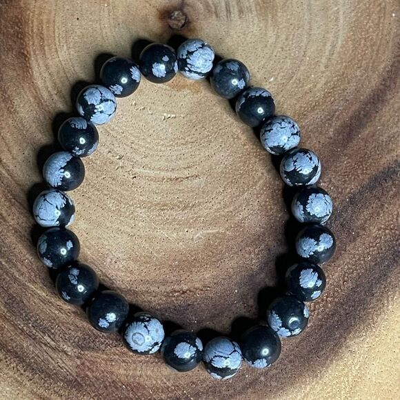 Snowflake obsidian 8mm stretch bracelet beaded bracelet 7” stretch crystal heali - Picture 4 of 6